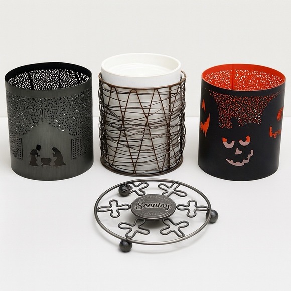 Scentsy Other - Scentsy Core Glowing Full Sz‎ Warmer, 3 Wraps Loom+Nativity+Halloween+Stand HTF